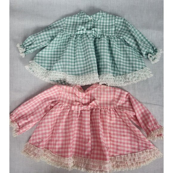 (2) Vintage Infant Girl 70s Blouses Sz 6-9mos Pink And Green Lace And Bows - Picture 2 of 4